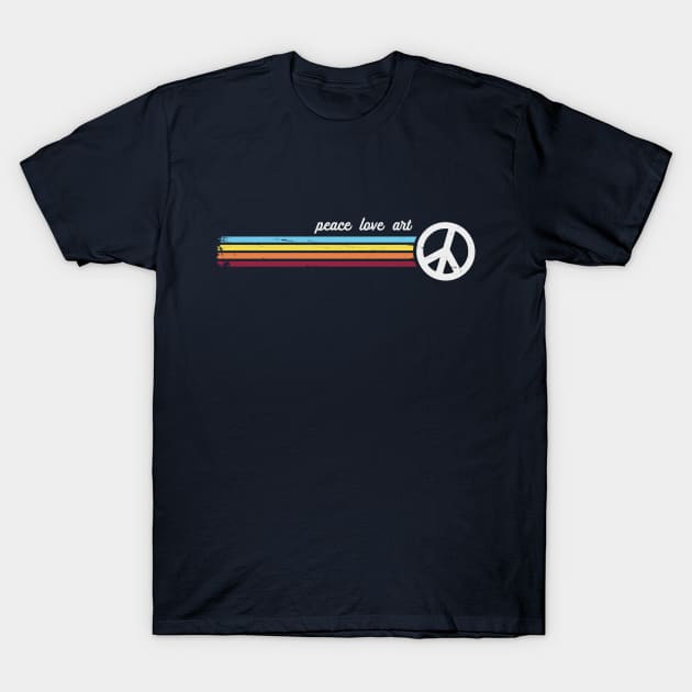 Retro Stripes Peace Love Art T-Shirt by Jitterfly